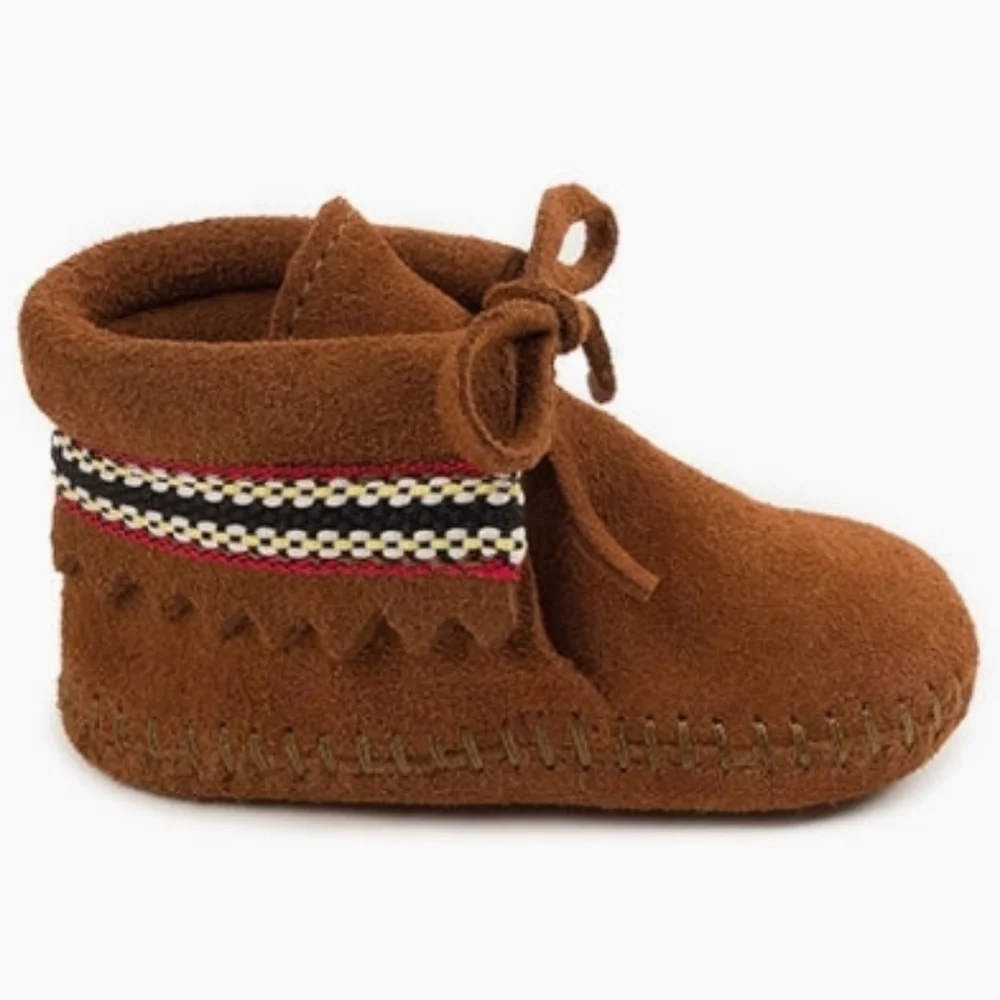 MinneTonka Braid Bootie Babys & Infants Brown Suede Kids Moccasins Padded Insole